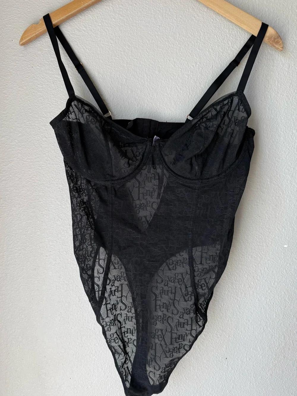 Savage X Fenty Signature Script Underwire Black Teddy Women’s Size XL 14-16